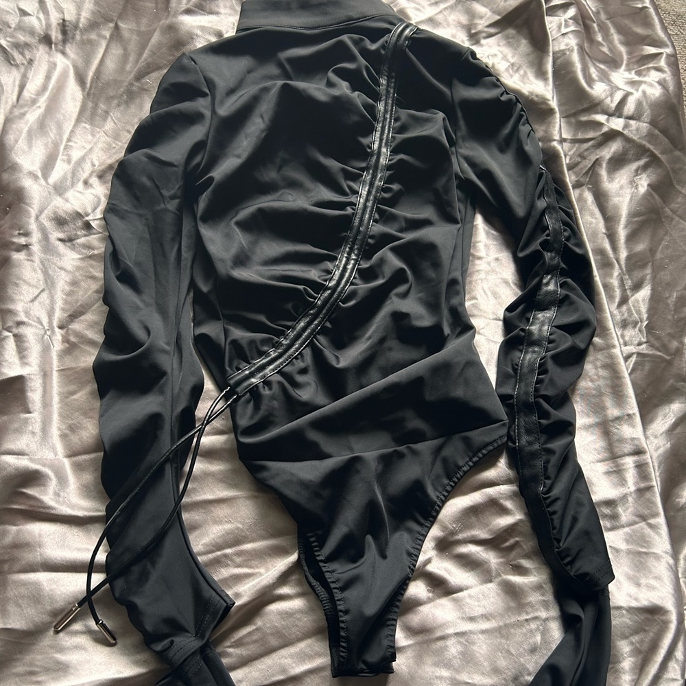Black Glove Bodysuit with Ruching